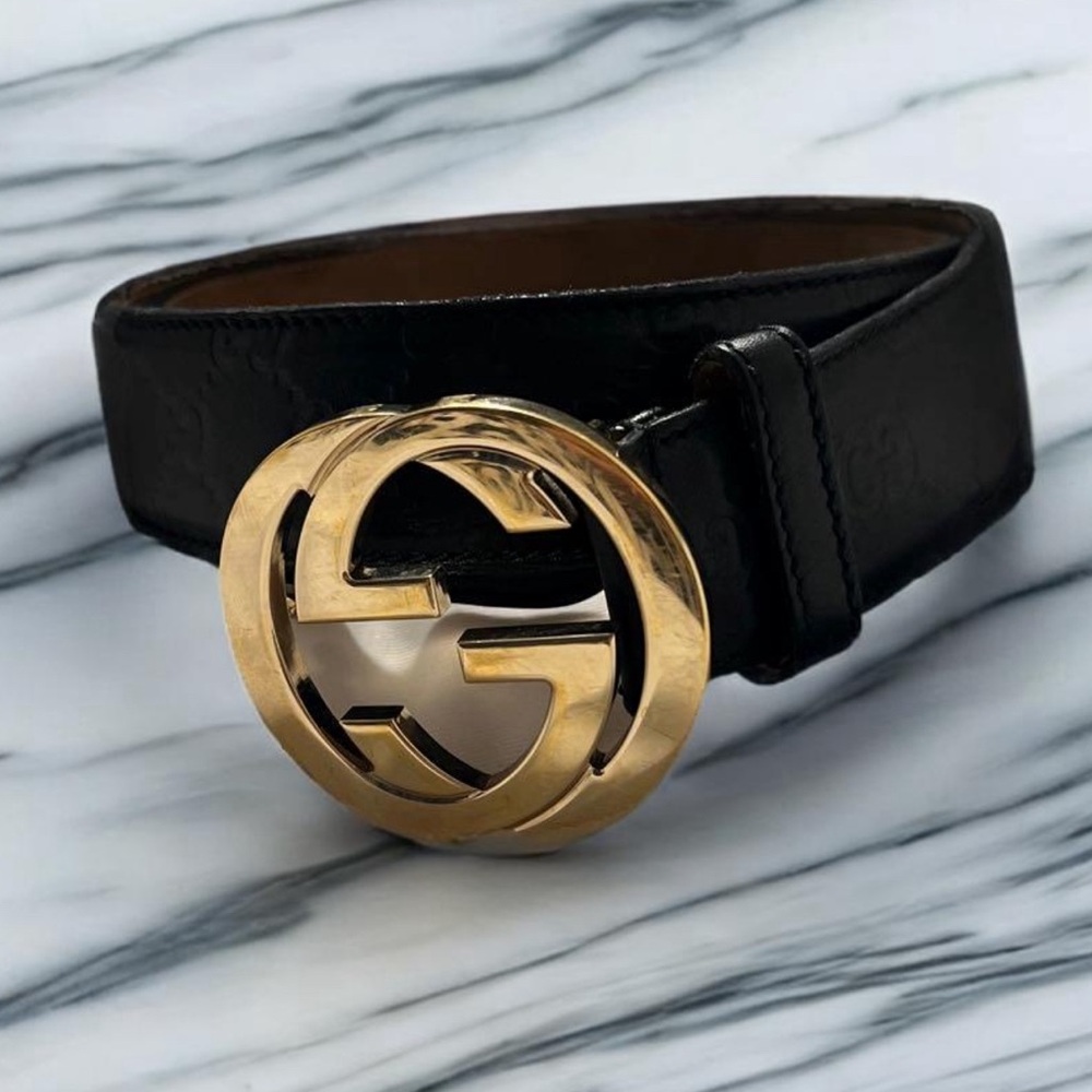 Gucci Belt Men GG Interlocking Leather Black 90/36 AA61G